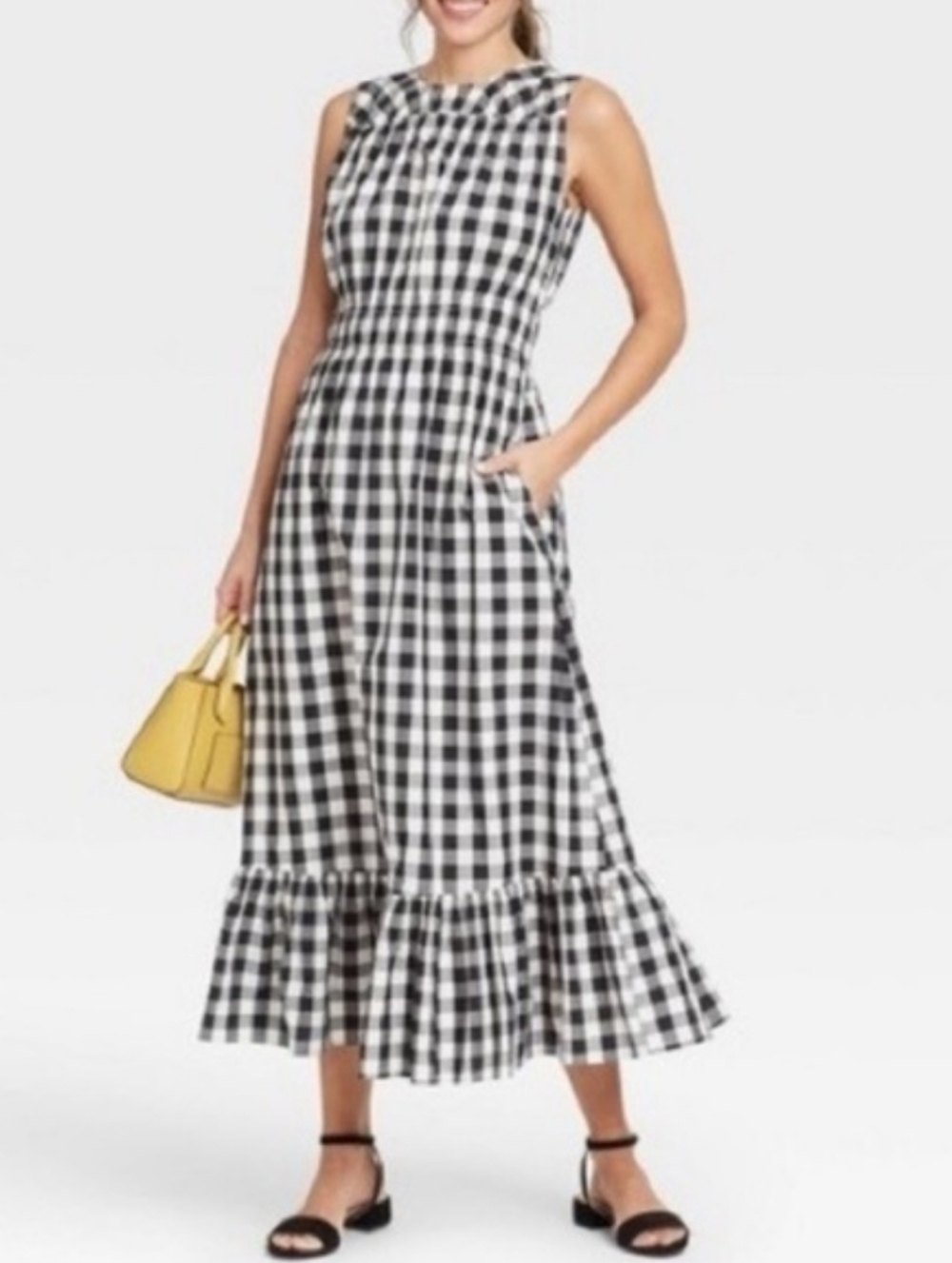 A New Day Black and White Gingham Sleeveless Dress Size Small - Picture 2 of 13